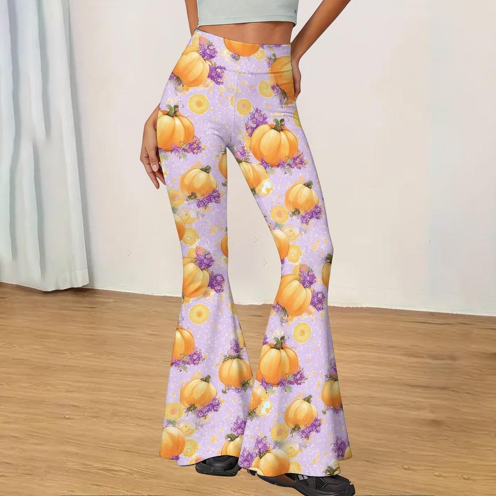 Women's Casual Halloween Print Flared Yoga Pants High Waist Stretchy Bootcut Leggings for Everyday Wear
