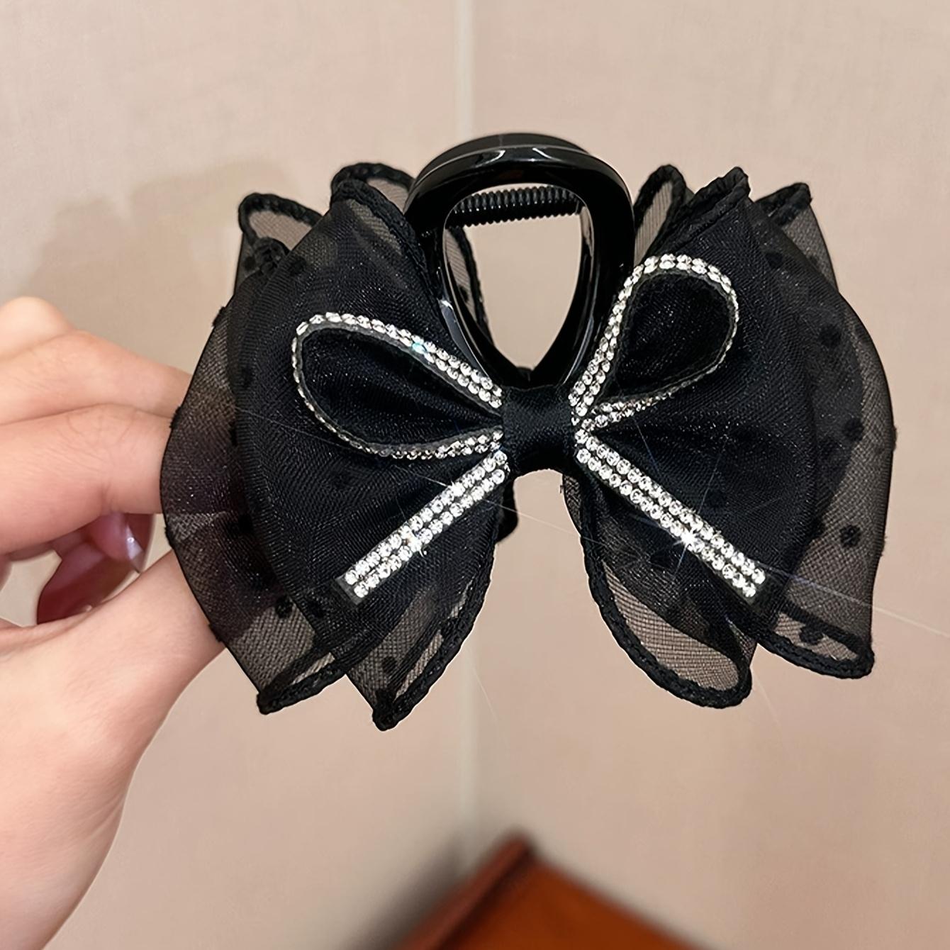 

3pcs Shuidian Mesh Hair Grab Bow Shape Grab Clip Niche High-end Feeling Sweet and Cool Style Daily Styling Back Of The Head Clip