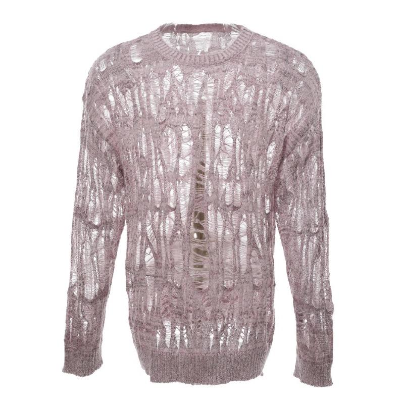 Pánský roztrhaný oversized pletený svetr Streetwear Y2K Letní top