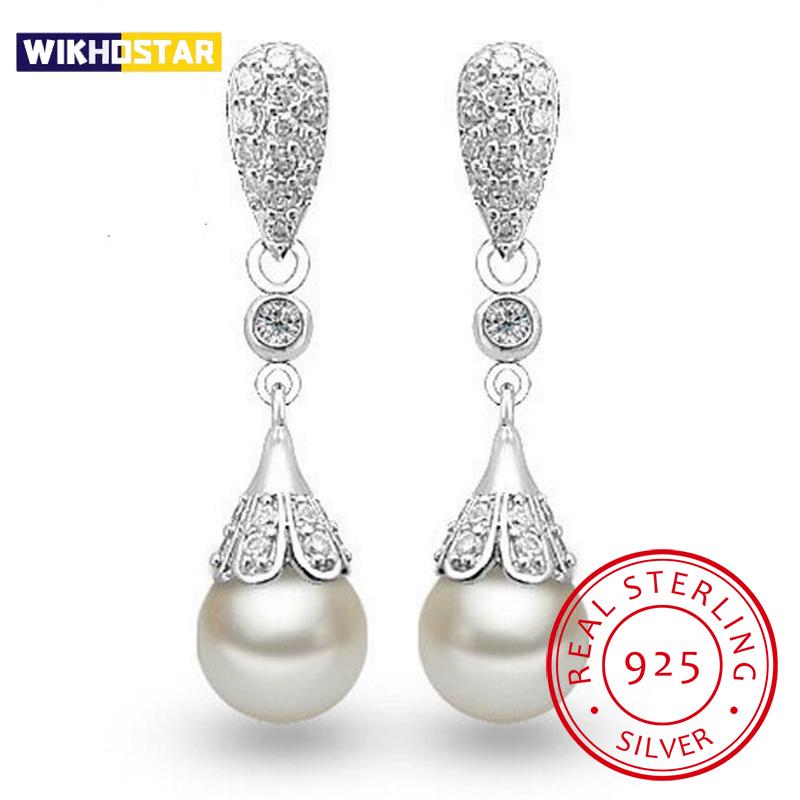 925 Sterling Silber Perle Schmuck Natürliche Süßwasser Perle Tropfen Ohrringe Für Frauen Silber Hochzeit Baumeln Ohrring