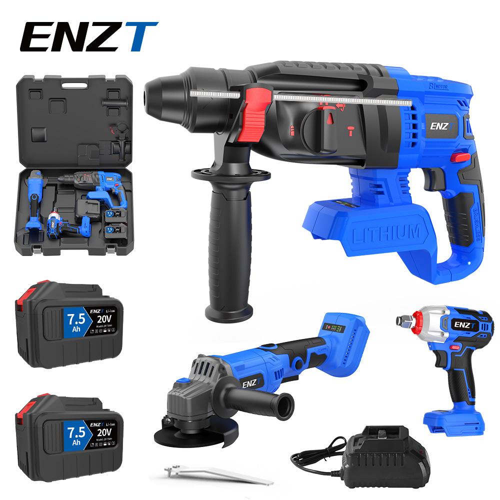 

Наборы электроинструментов ENZT Аккумуляторный бесщеточный ключ на 380 Н/Электрический молоток на 360°/Угловая шлифовальная машина 125 мм