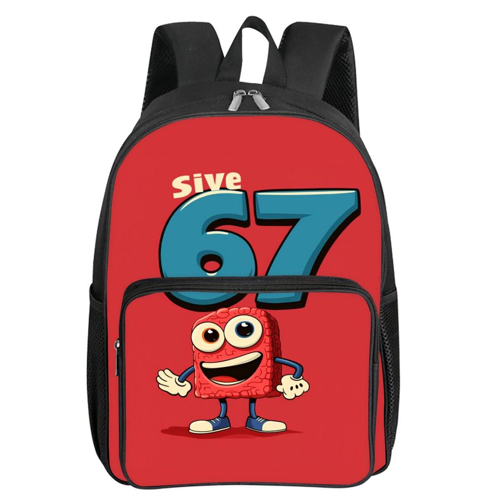 Colorful Number 67 Print Square Front Pocket Backpack Large Capacity for Boy/Girls Best Gift 2D Cartoon Children's School Bag
