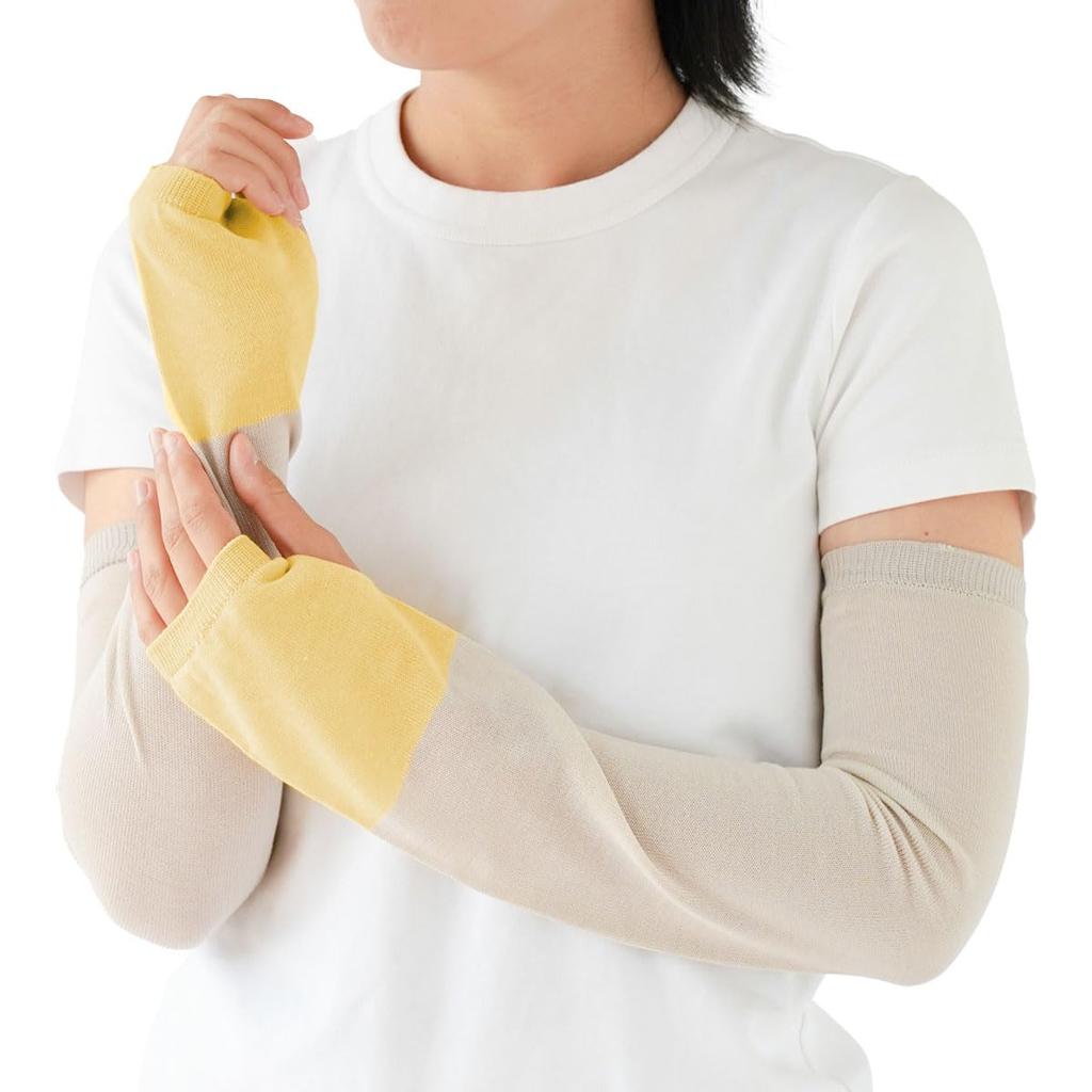 Kinuya Smooth Cotton Arm UV SO6424 Silk-Lined Covers, Protection, Mid-Length, Silver,