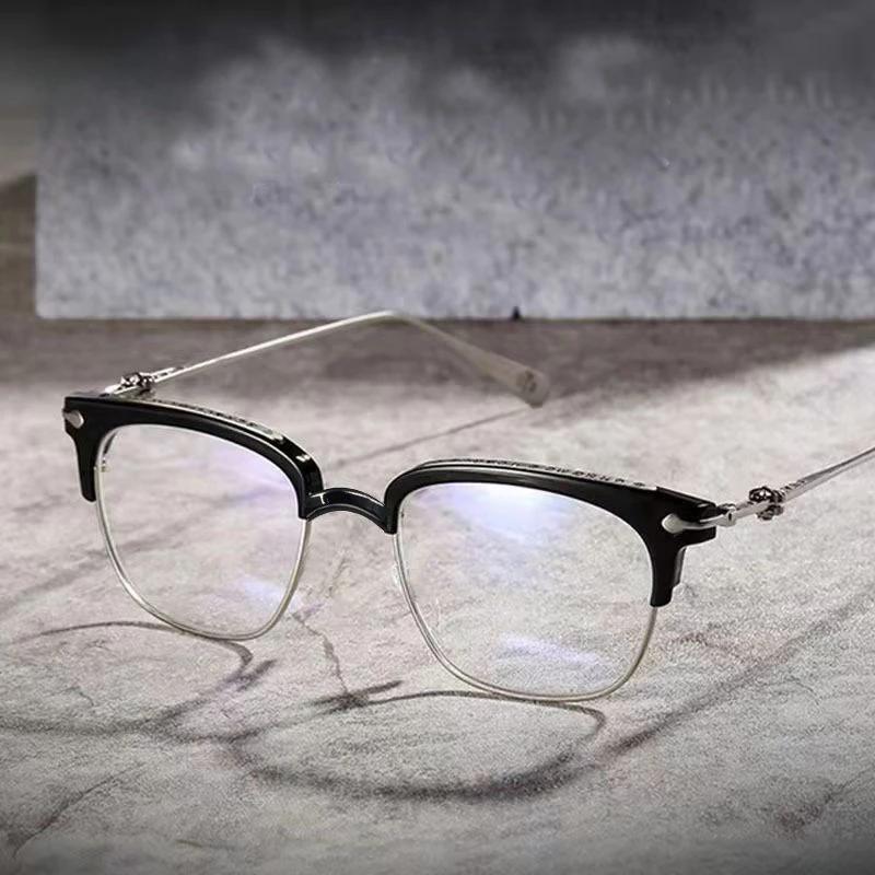 Prescription Glasses Half-frame Silver Black Anti Blue Light Myopia Glasses Trendy Vintage Nearsighted Glasses