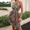 Frauen Sommer Neckholder Plissee Ärmellose Halskette Floral Hohe Taille Kleid