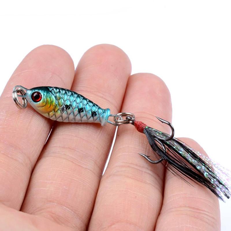 4pcs 3cm 5g 4 Color Fishing Bait Vib Tied Feathers Spoon Artificial Fishing Lure For Bass Big Eye