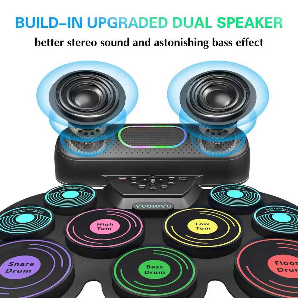 English Version Colorful Roll-Up Drum Kit – Portable Desktop Percussion Practice Set