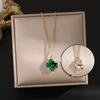 Elegant Gold-Plated Chinese-Style Four-Leaf Clover Necklace with Imitation Hetian Jade Pendant for Women