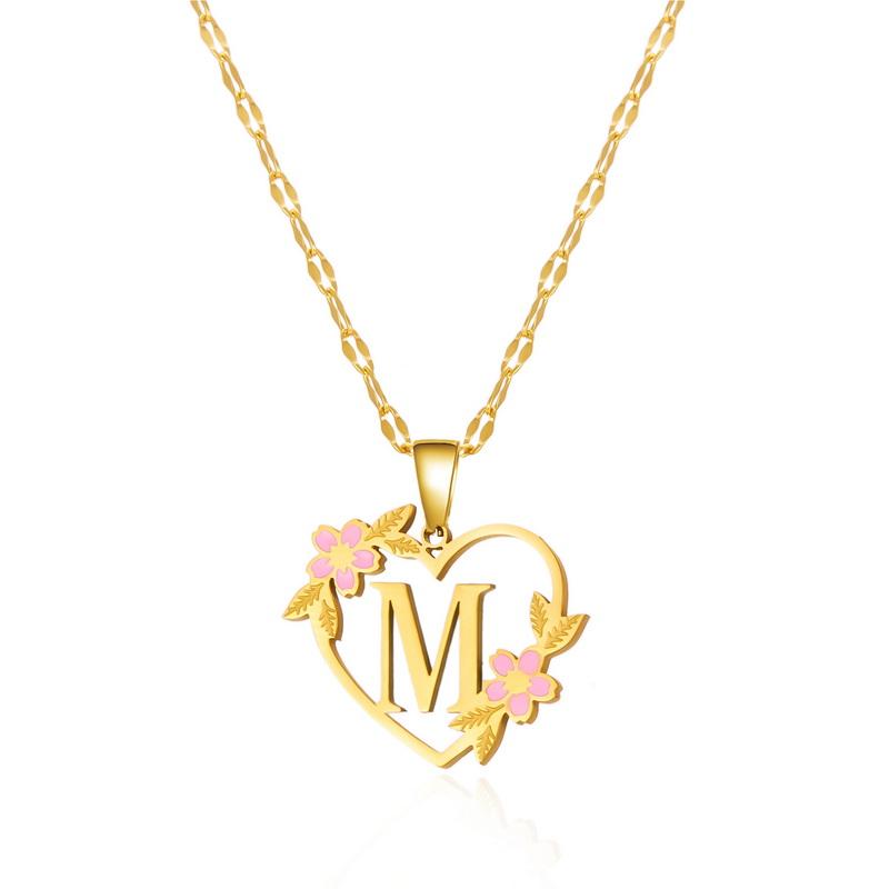 Gold Color Dainty Flower Initials Necklace for Women Trendy Stainless Steel Heart Letter Choker Necklace Alphabet Jewelry Gifts
