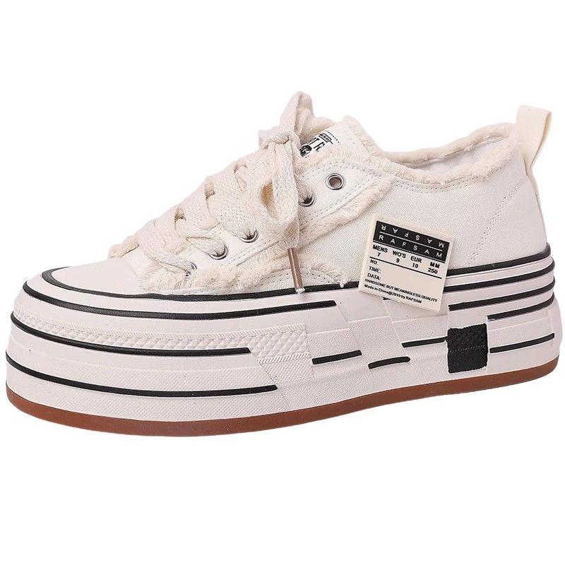 Canvas shoes beggar rough edge thick sole increase 2025 spring and autumn new classic sports comfortable casual board shoes women's shoes