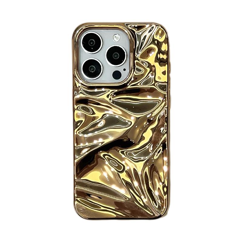 Fashion Plating Gold Wrinkle Meteorite Texture Case For iPhone 16 17 Pro Max Air 15 14 11 16 Plus Back Cover Funda