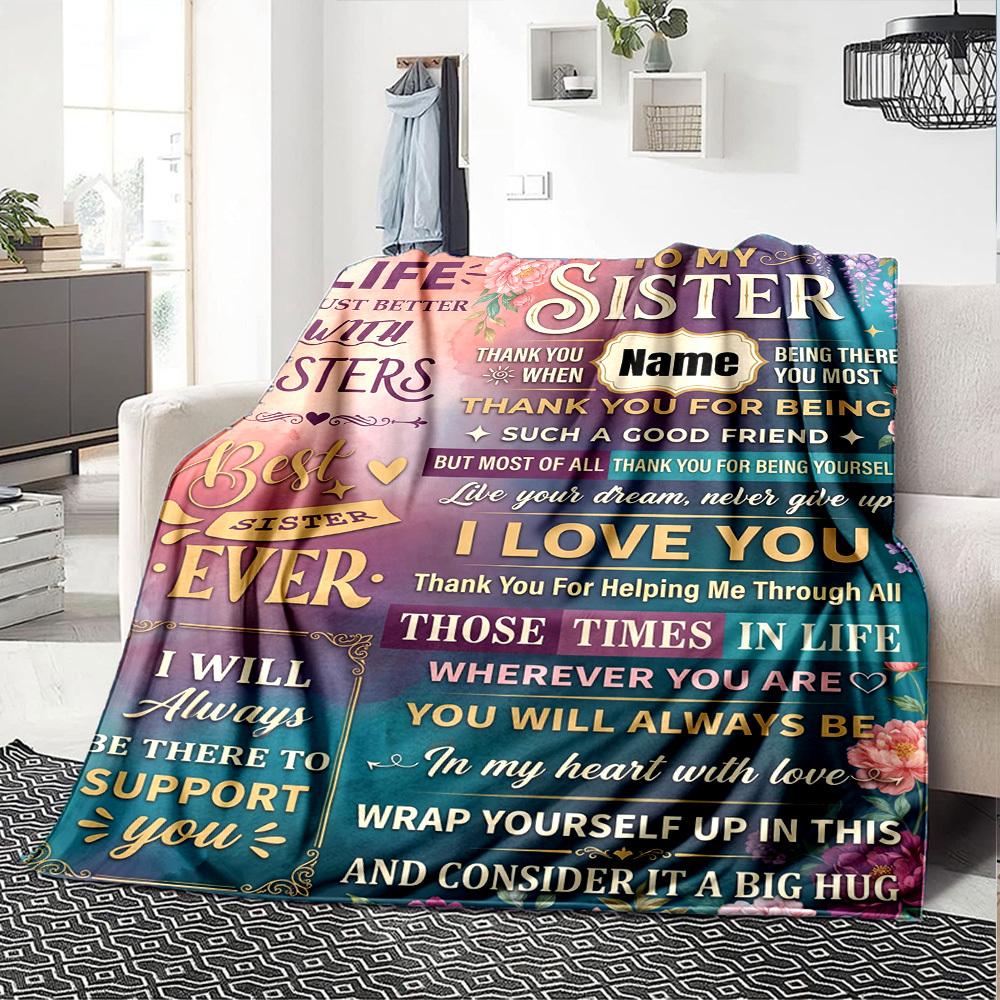Sister'S Love Through Distance Blanket Personalized Name Soft Warm And Versatile For Sofa Bed Office And Travel Machine Washable Comfortable In All