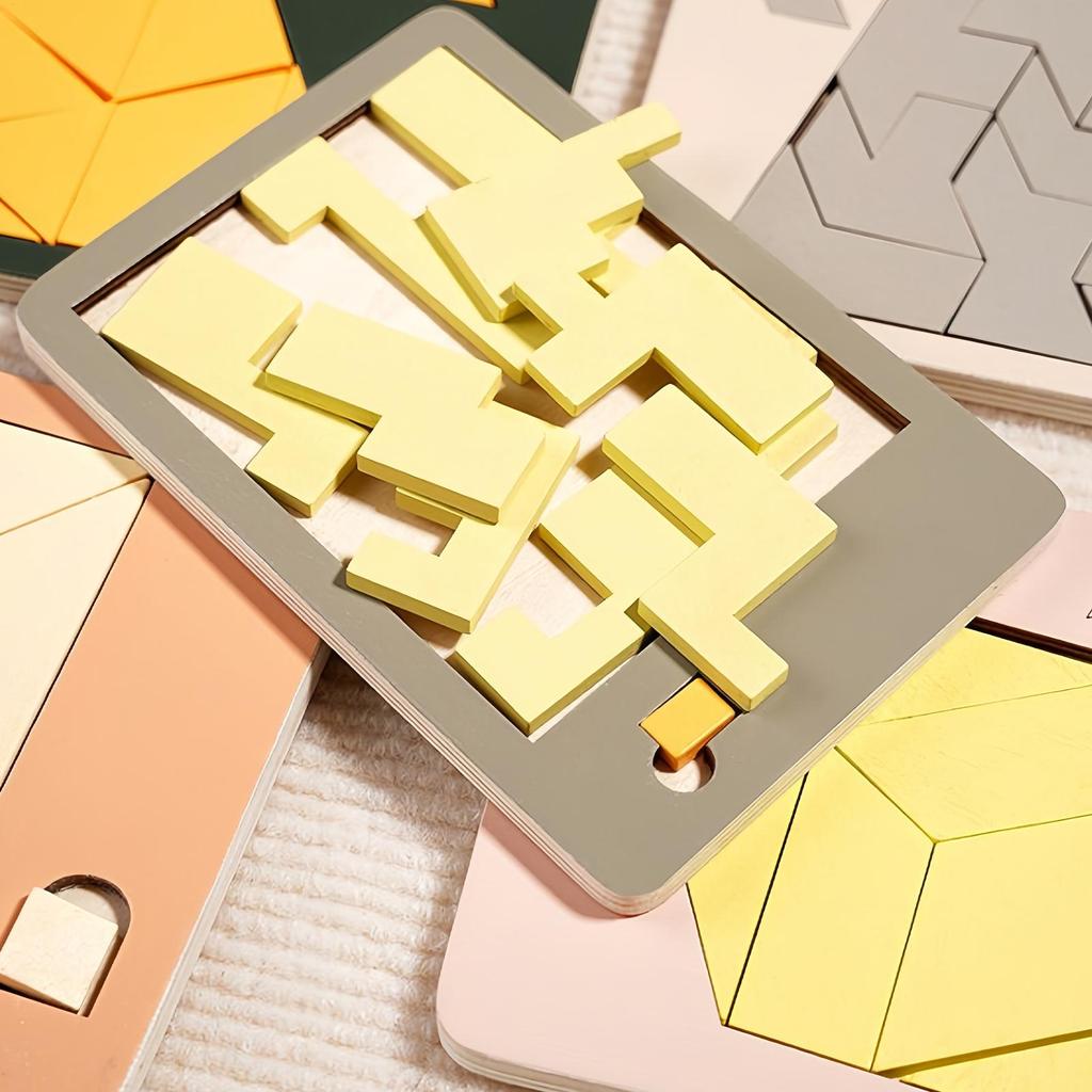 Irregular Shape Triangle Puzzle Colorful Logic Training Wooden Block Puzzle Montessori Three-Dimensional Geometric Puzzles