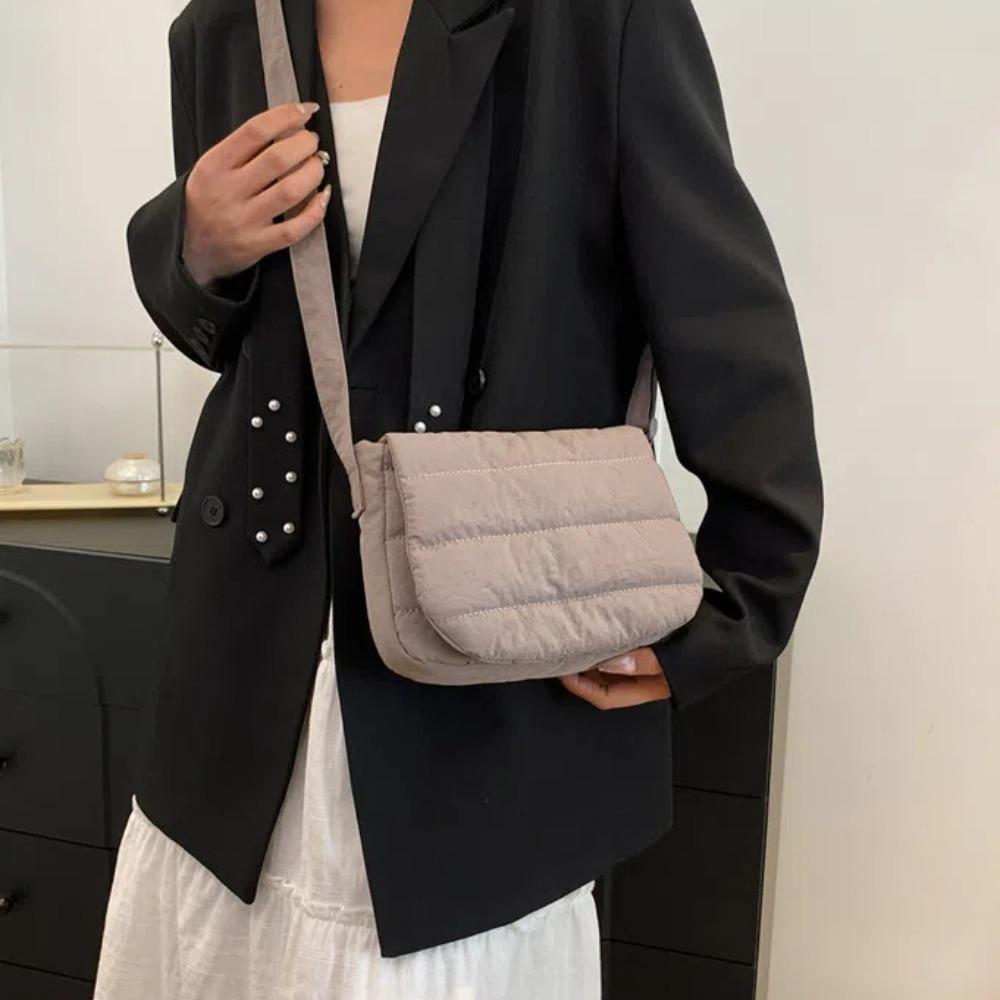 Quilted Cotton Shoulder Bag Nylon Puffy Handbag Korean Style Puffer Tote Bag  Women