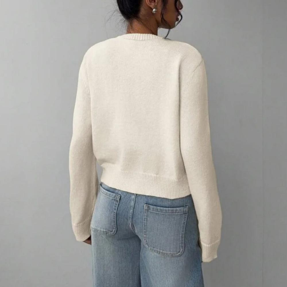 VAYLA Basics Ležérní jednobarevný kulatý výstřih dlouhý rukáv volný zkrácený dámský svetr kardigan