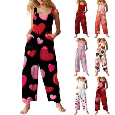 Women's Casual Sleeveless Valentine's Day Printed Jumpsuit
