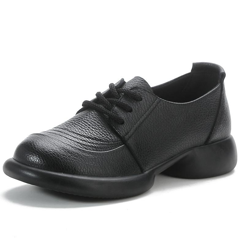 

Women s shoes 2026 thick soled leather shoes round toe wide toe leather single shoes women s casual shoes 41