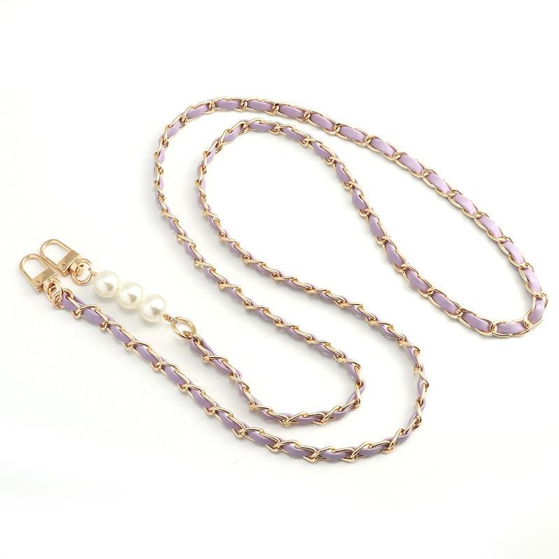 Phone Lanyard Women's Long Leather Woven Metal Chain With Pearl Phone Case Universal Phone Lanyard Diagonal Cross Bag Decoration