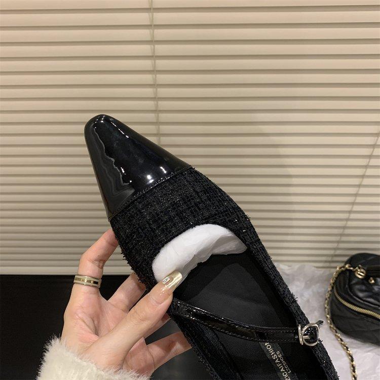 

Женские туфли Мэри Джейн на толстом каблуке черного цвета, весна и осень 2025, новые остроносые туфли в стиле маленькой феи с юбкой, темпераментные одинарные туфли 35 чёрный