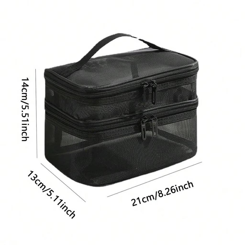 Double Layer Mesh Makeup Bag, Wash Bag, Women's Portable New Large Capacity Storage Bag, Cosmetics Storage Bag