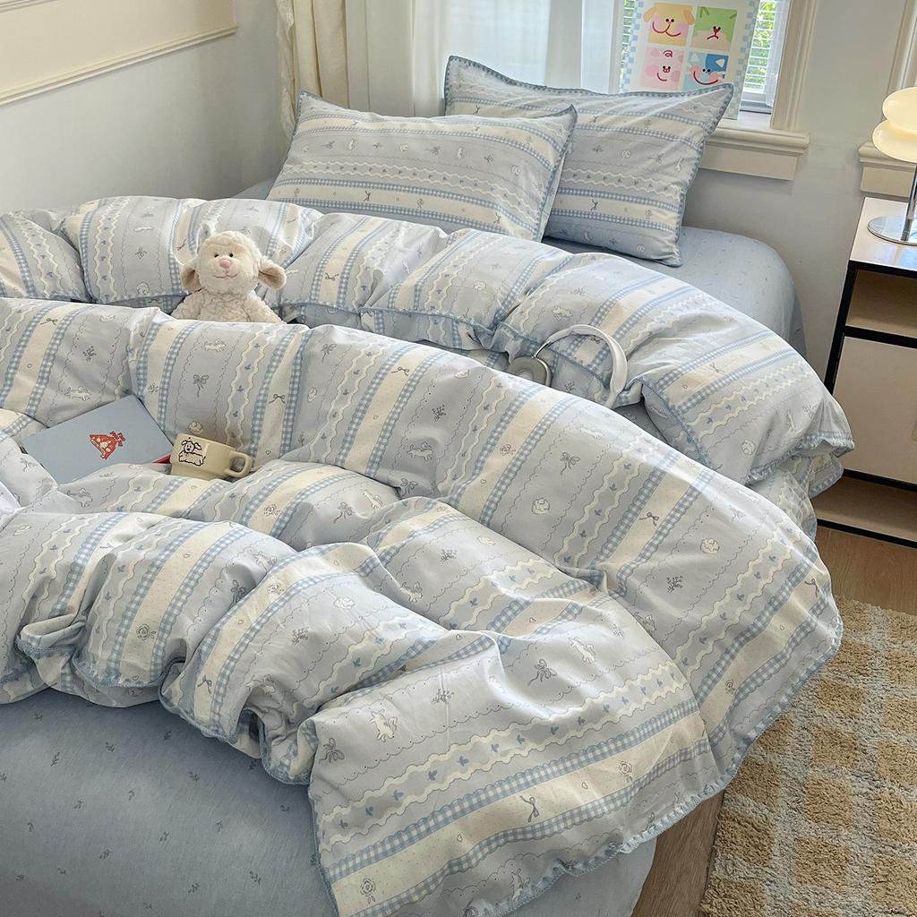 Fresh Spring/Autumn Cotton Girlish Bedding: 3-Piece Duvet Cover and Sheet Set, All-Season Comfort