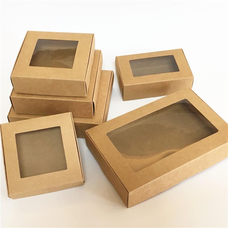 AUEAR 50 Scatole Regalo In Carta Kraft Con Finestra A Cuore - 5x5x5 Cm, Grigio, Per Bomboniere, Torte, Biscotti, Caramelle, Dessert