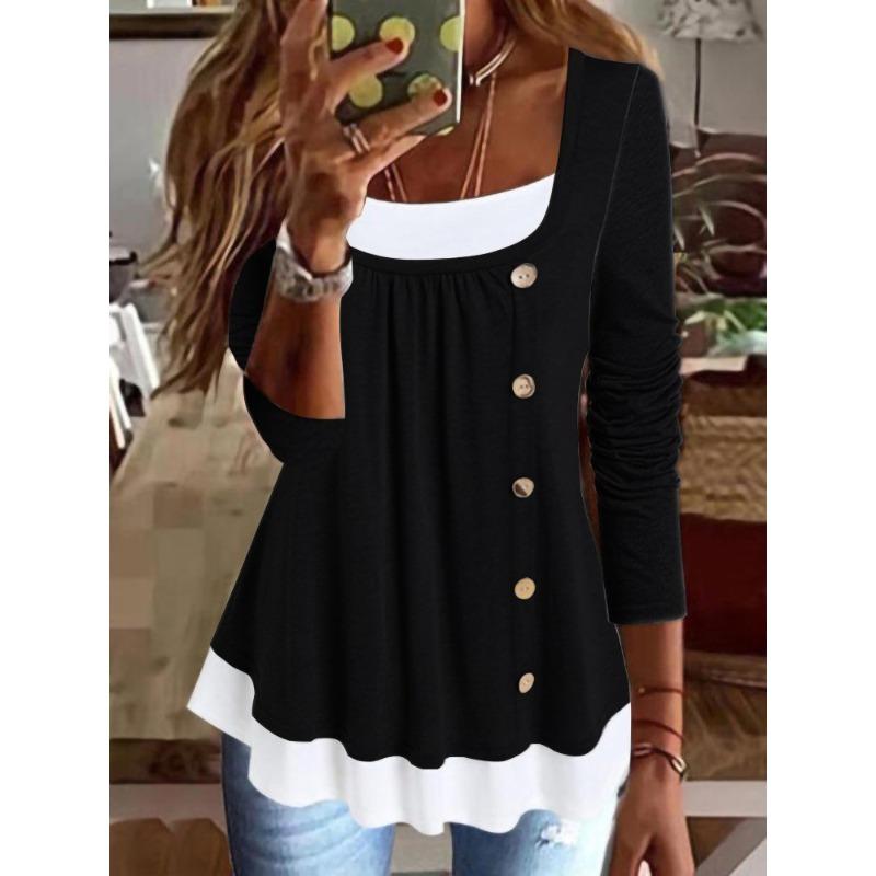JPNTKY Women's Fashion Casual Long Sleeve U-Neck Blouses & Shirts