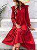 European and American New V Casual Fashion Ruffle Edge Solid Color Dress