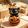 Decorative Desktop Sculptures Halloween Black Cat & Pumpkin Resin Ornaments, Cute Figurines, Tiered Tray Fall Decorations Cartoon And Statue for Home