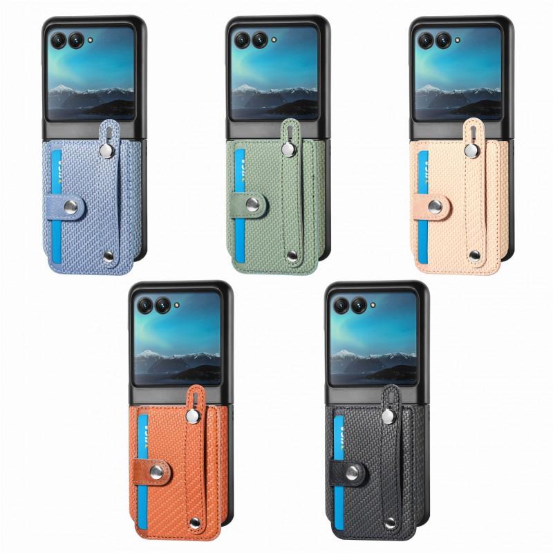 Carbon Fiber Leather Phone Case With Card Slots Kickstand Motorola Razr 60 Ultra 50 40