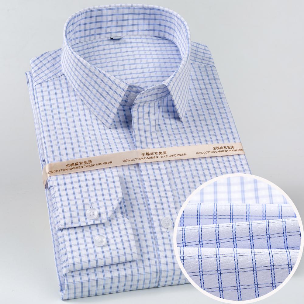 Men's Plaid Spread Collar Wrinkle-Free Long Sleeve Button-Down Shirt, 100% Cotton Regular Fit Business Casual Formal Office Wear