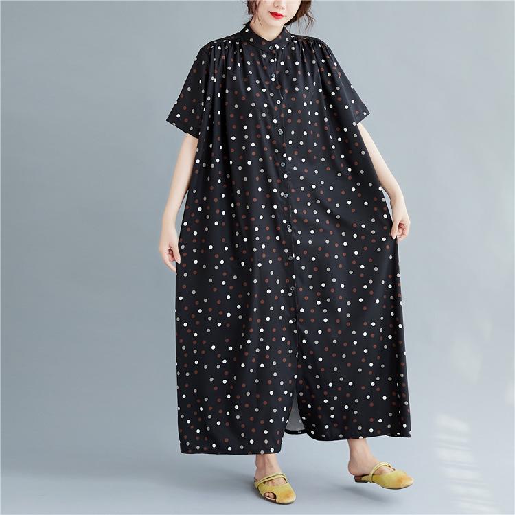 2020 Summer Korean Polka Dot Plus Size Long Shirt Dress