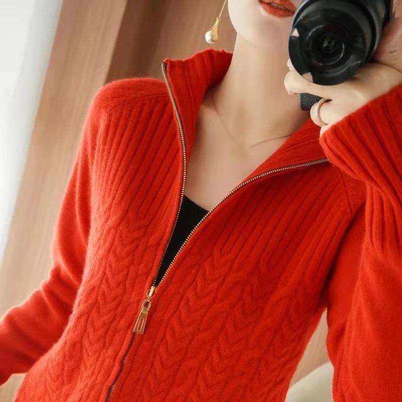 Cardigan a Maglia con Zip da Donna Cappotto Maglione da Donna Design Comfort Tempo Libero Slim Retro Elegante Moda