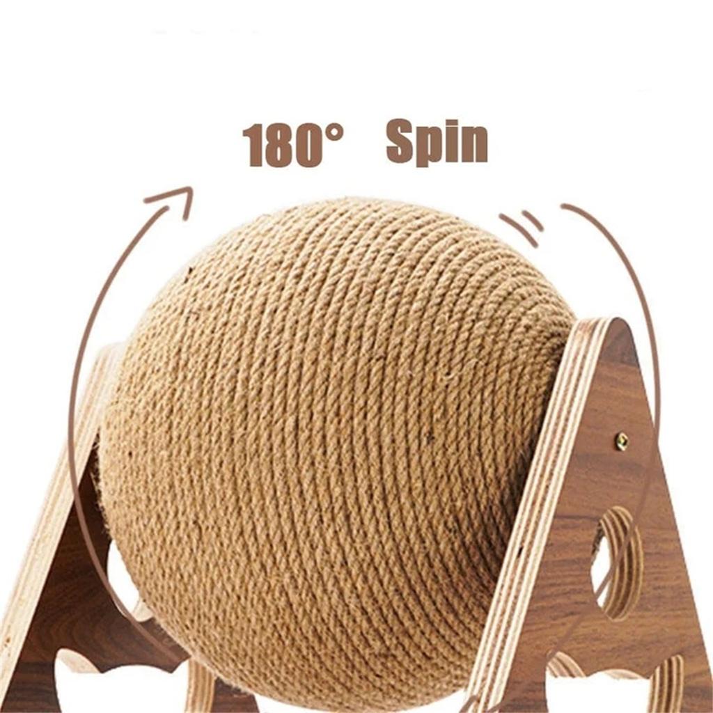 Triangle Wooden Cat Toy with Natural Sisal Rope Ball Durable Interactive Scratching and Playing Station for Cats