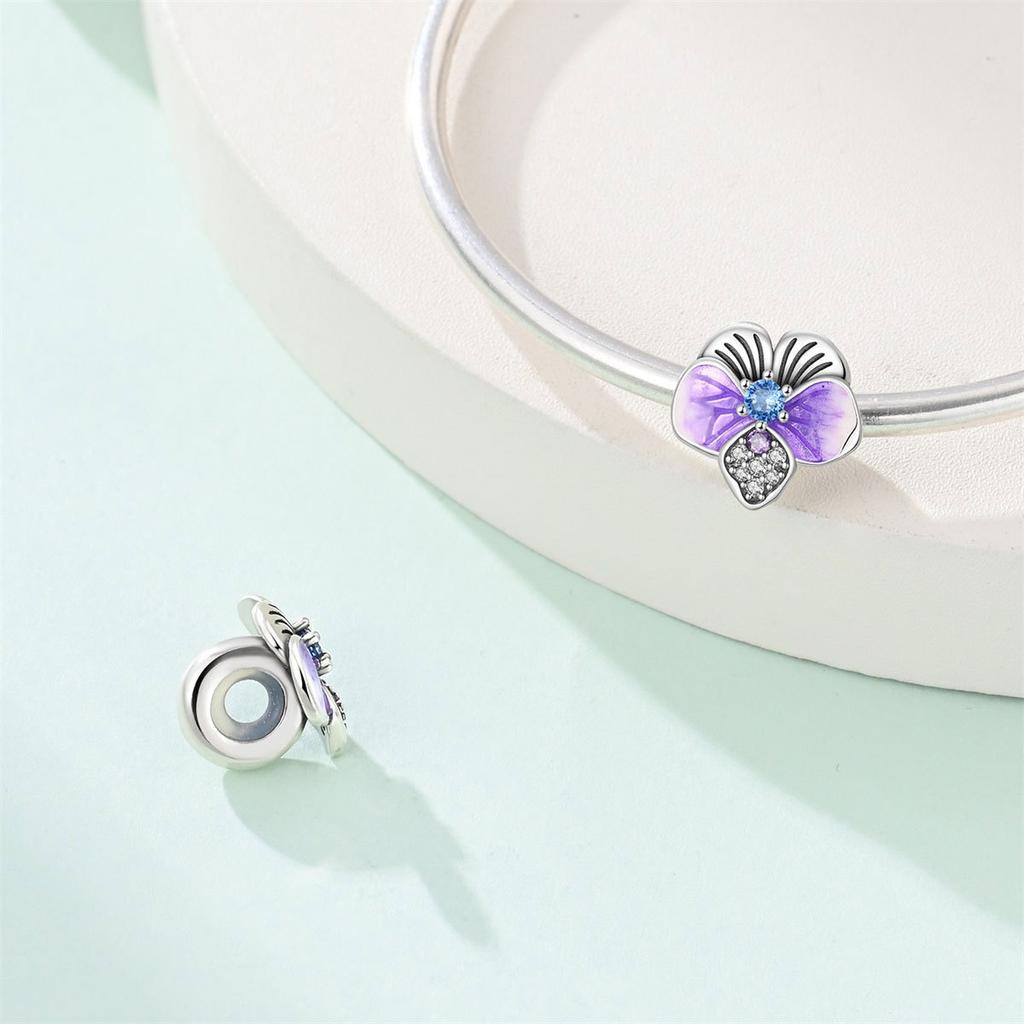 S925 Silver DIY Bracelet Beads Charms Iris Pansy Four Leaf Clover Pendant for Jewelry Making Handmade