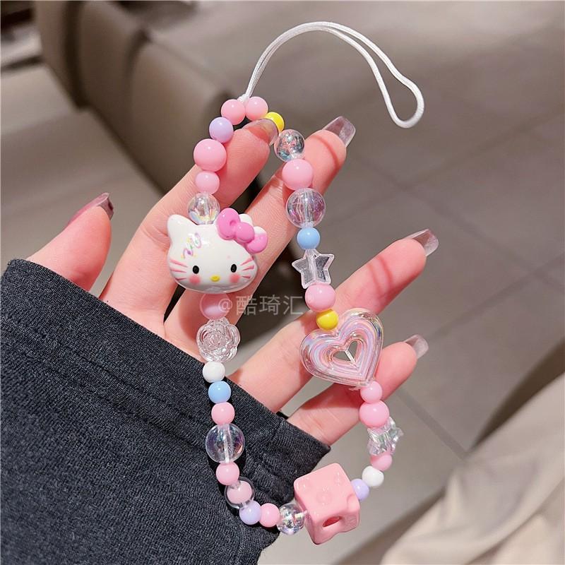

Cartoon Bead KT Cat Pink Mobile Phone Chain CCD Camera Hanging DIY Girl Heart Cheese Block Anti Loss Rope