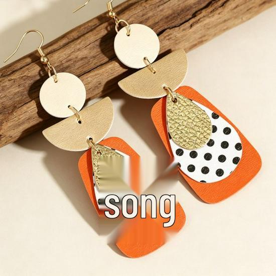 Retro Geometric Patchwork Polka Dot Leather Earrings: Colorful, Fashionable, Exaggerated Women's Dangle Ornaments