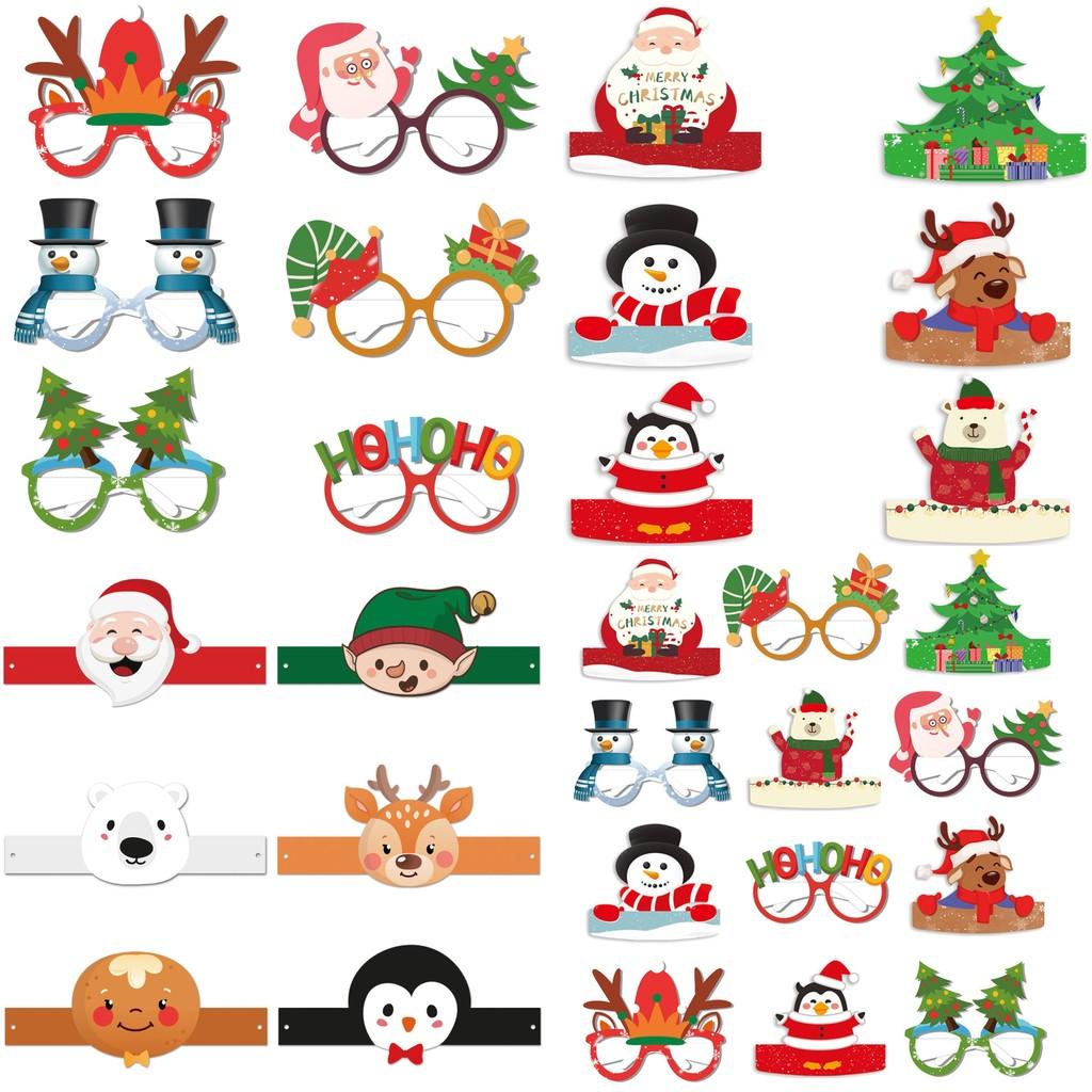 Christmas Party Paper Glasses And Hat Set For Holiday Photo Booth Decor