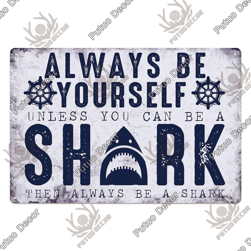 Putuo Decor Shark Sign Metal Signs Vintage Tin Sign Funny Warning Movie Poster for Bar Pub Kitchen Club Man Cave Wall Decoration