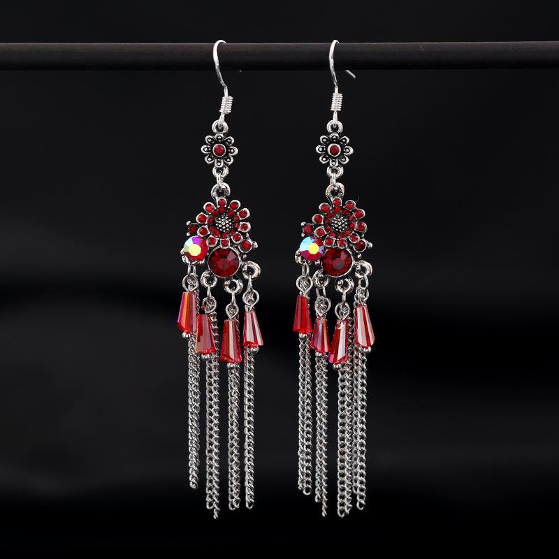 Retro Ethnic Style Butterfly Crystal Fringed Earrings Femininity Versatile Personality Long Earrings Fashion Earrings