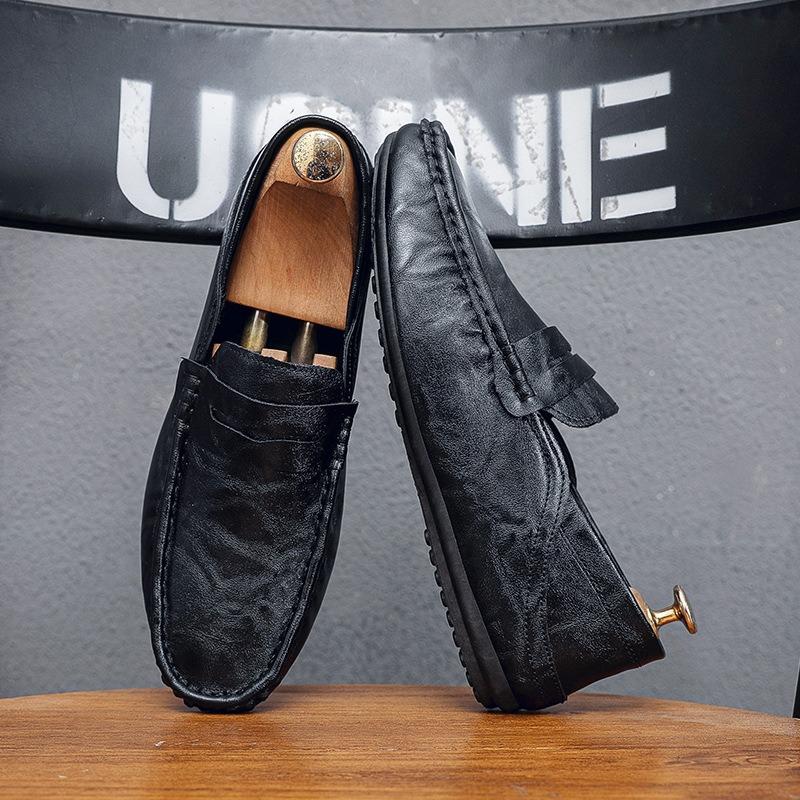 Spring New Leather Shoes Men's Soft-soled Doudou Shoes One-pedal Casual Men's Shoes Men's Shoes Low-top Stepping Men's Shoes