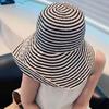 Simple Foldable Beach Sun Cap Widened Brim Roll Edge Fisherman Hat Soft Striped Bucket Hat  Party