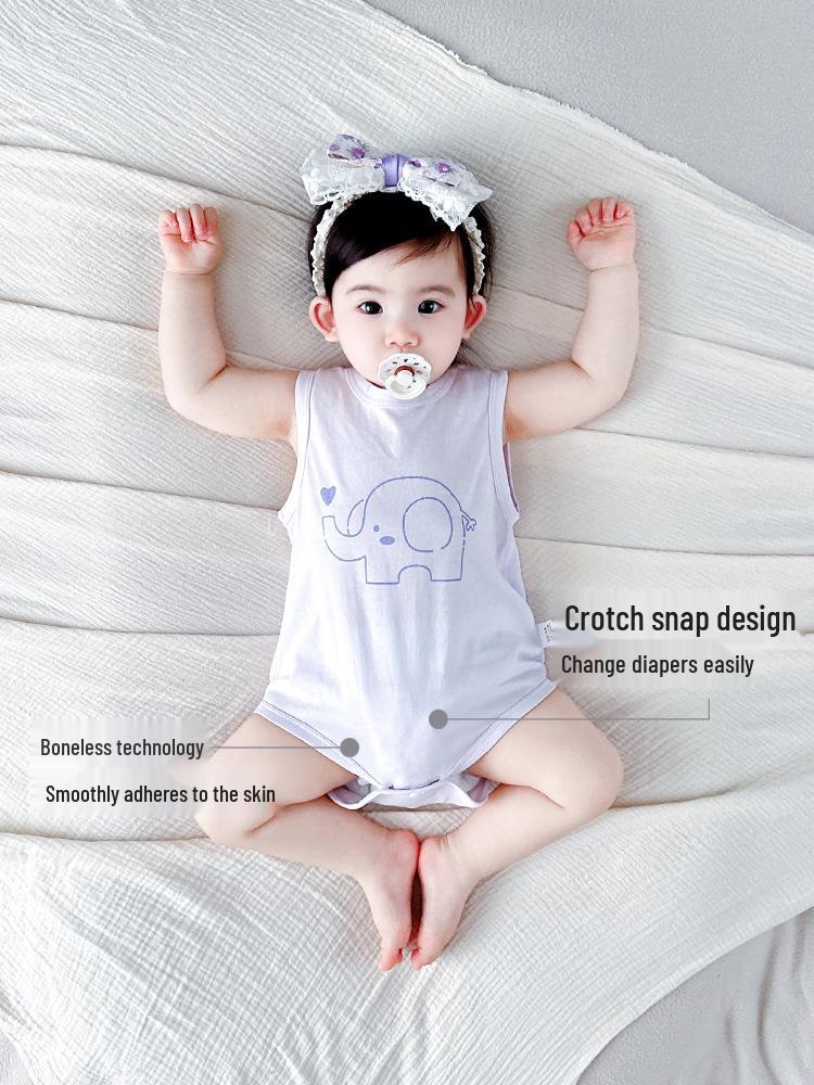 7A Antibacterial Summer Baby Sleeveless Cotton Romper - Infant Diaper Cover Bodysuit with Tagless Design, Ideal for Air Conditioning