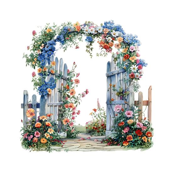 

Съемная наклейка на стену для садовых ворот Весенние цветы Отклей и приклей Настенное искусство Водонепроницаемая самоклеящаяся настенная фреска для спальни, офиса, ванной комнаты A