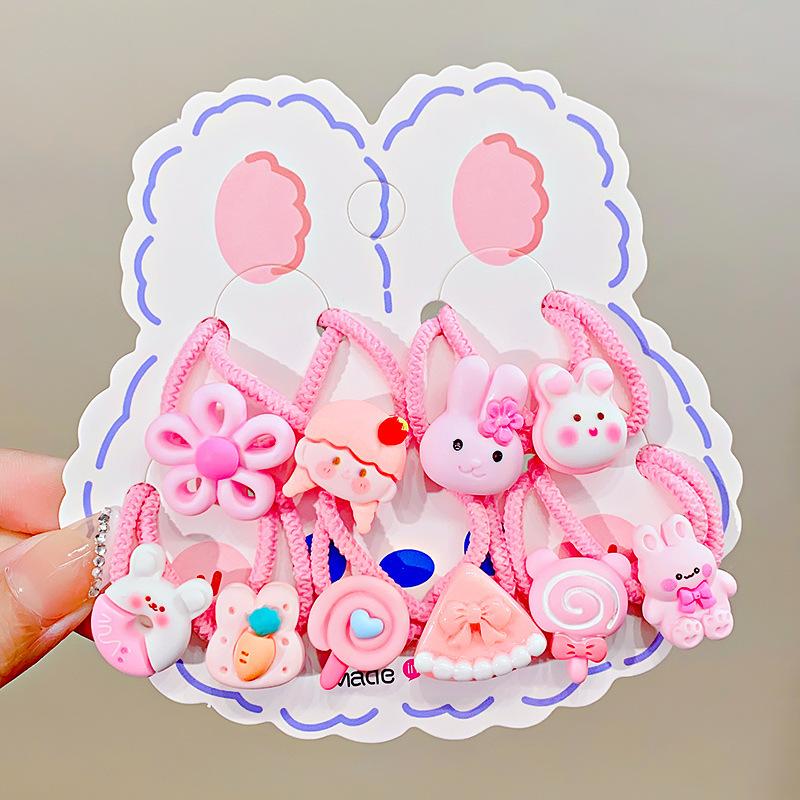 10pcs Cute Bow Elastic Hair Band Cartoon Girls Hair Rope Cute Ponytail Holder Hair Ties Rubber Band Children Hair Gum Scrunchies