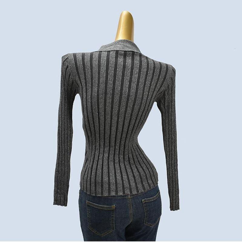 Fancy Single-Breasted Lapel Knitting Cardigan Women's Spring and Autumn Retro Silm Slim Looking Split Long Sleeve Tops