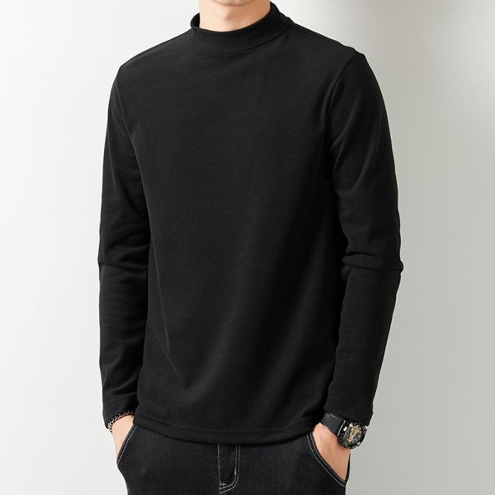 

Мужская футболка с длинным рукавом из бархата Heavy 280г, двухсторонний бархат, полувысокий воротник, весенне-осенняя базовая футболка, футболка со средним воротником, осенняя одежда для ношения под низ 4XL