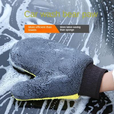 Rukavice na mytí aut Neklouzavý Vodotěsný Ručně tvarovaný kartáč Coral Fleece Oboustranné nástroje na čištění auta pro zimní čištění aut