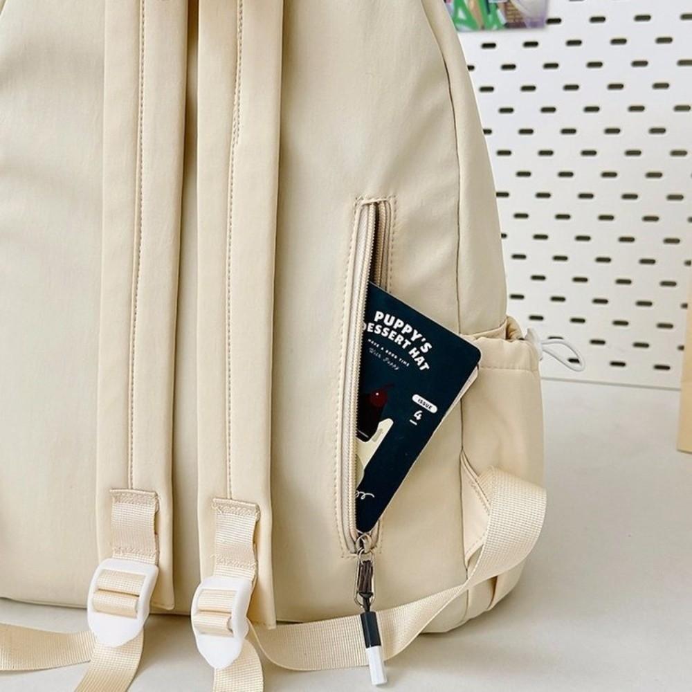 Mochila Bordada con Lazo Portátil para Niñas Color Sólido Nylon Mochila Escolar para Estudiantes Gran Capacidad Ligera Mochila de Viaje