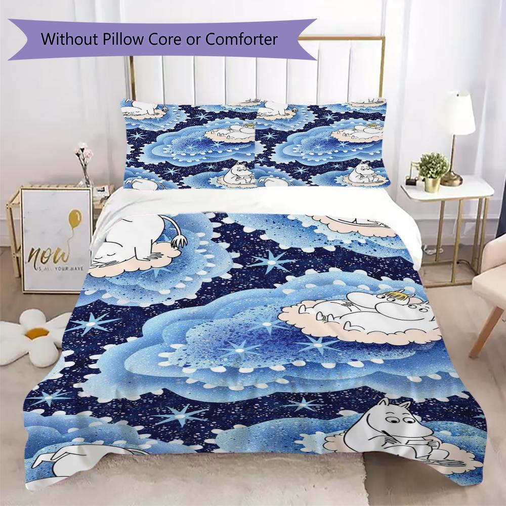 Comet In Moominland Pattern Bedding,Quilt Set Quilt Cover Pillowcase Home Birthday Gift(1 * Duvet Cover + 2 * Pillowcase, Without Core)_lx